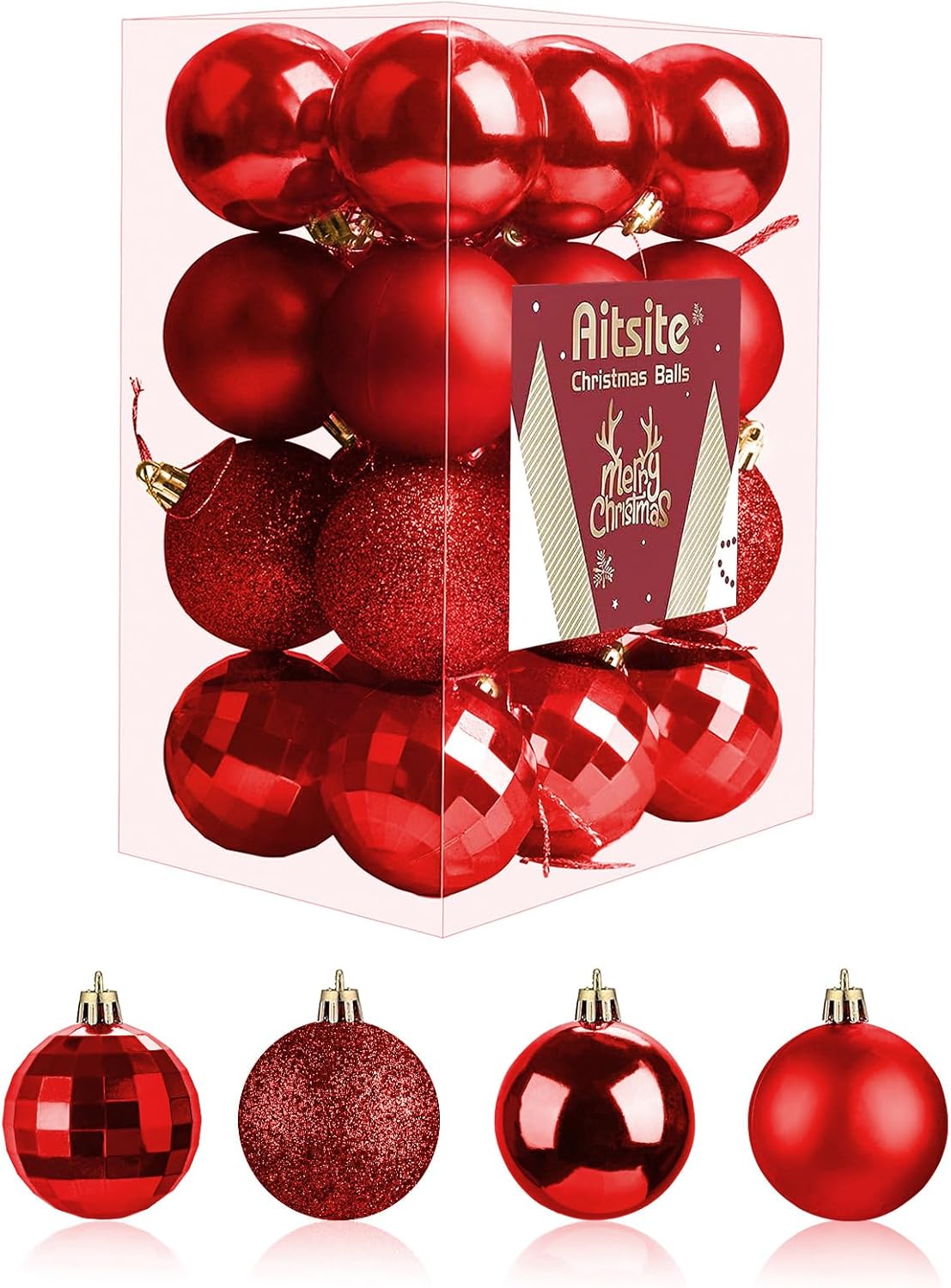 Aitsite 24ct Christmas Tree Ornaments Set 1.57 inches Mini Shatterproof Holiday...