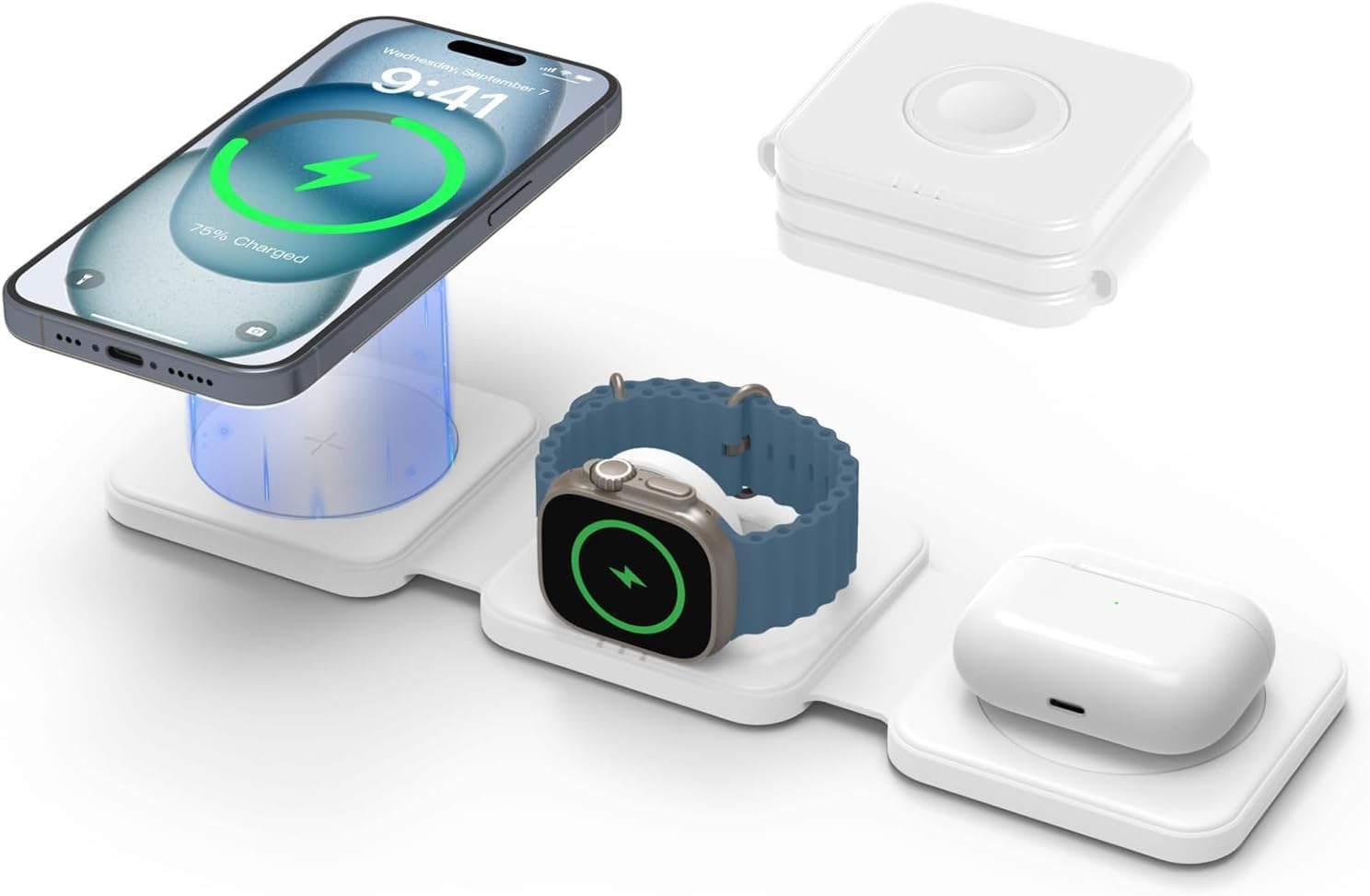 GEEKERA Magnetic Charger Stand, 3 in 1 Wireless Charging Station for iPhone 15/1...