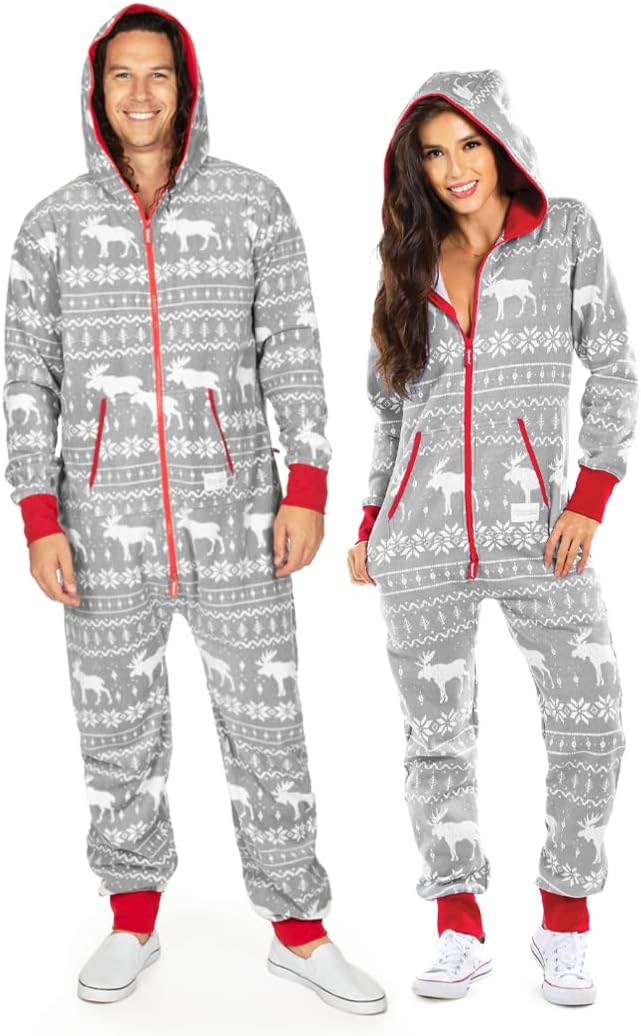 Tipsy Elves Christmas Onesies, Stylish Unisex Adult Jumpsuits with Convenient Po...