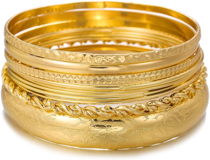 16Pcs Gold Bangle Bracelets for Women - Multi Layer Stackable Textured Bracelets...