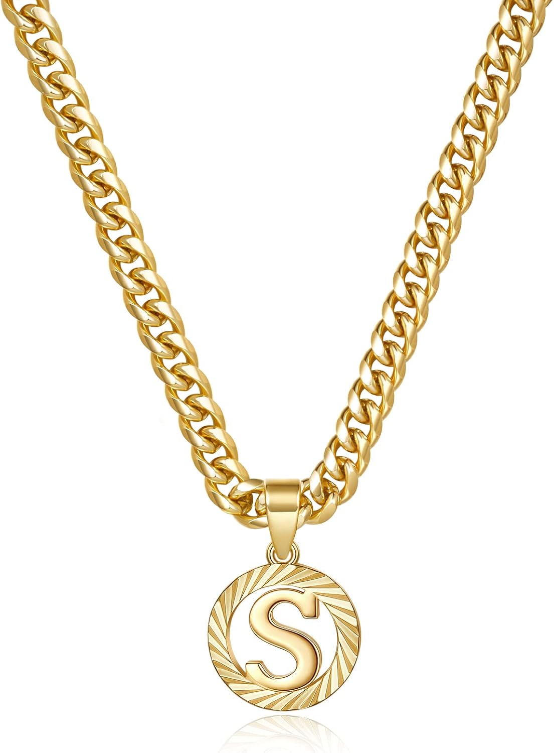 KissYan Gold Initial Necklace, Special Necklace 14K Gold Plated Round Letter Pen...