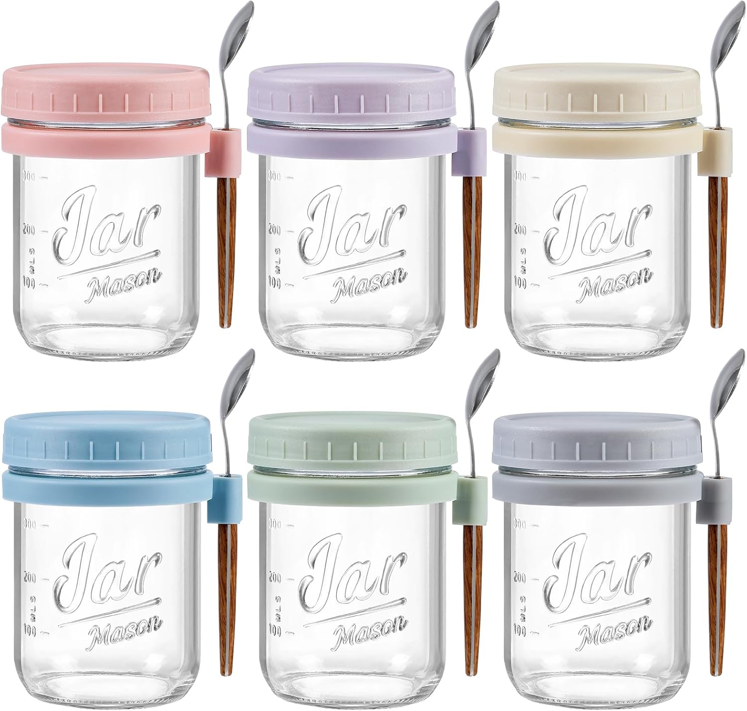 LANDNEOO 6 Pack Overnight Oats Containers with Lids and Spoons, 16 oz Glass Maso...