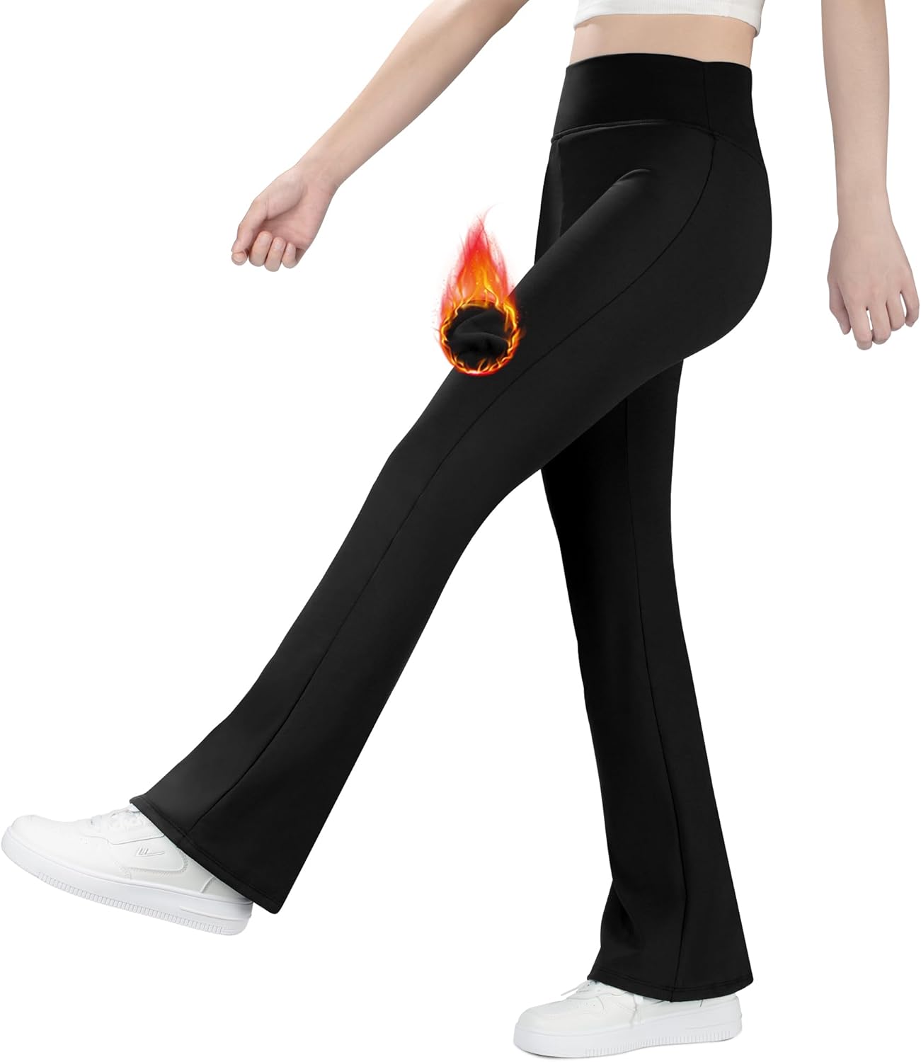 BIG ELEPHANT Girls Fleece Lined Flare Leggings, High Waisted Athletic Bell Botto...