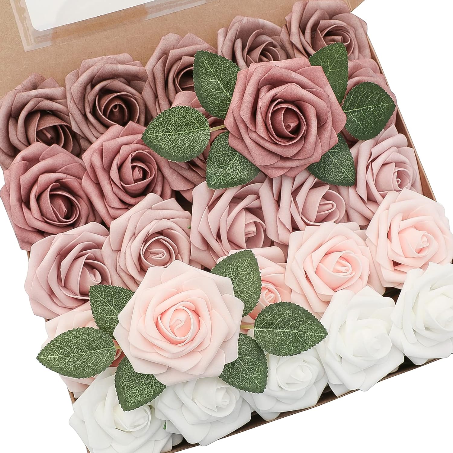 Floroom Artificial Flowers 25pcs Real Looking Dusty Rose Ombre Colors Foam Fake...