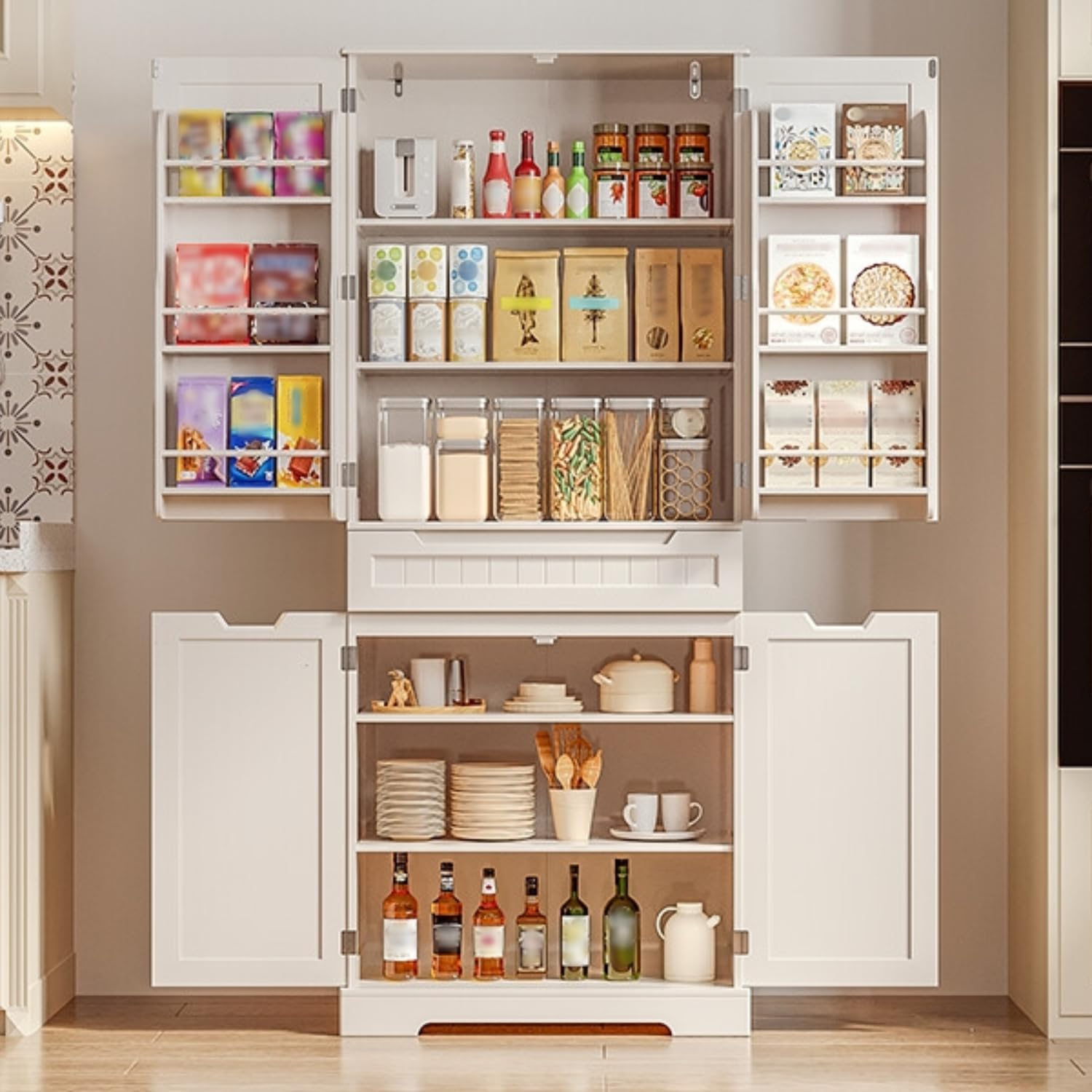 Gizoon 71" Kitchen Pantry Cabinet with Doors and Shelves Tall Stand Up Pantry St...