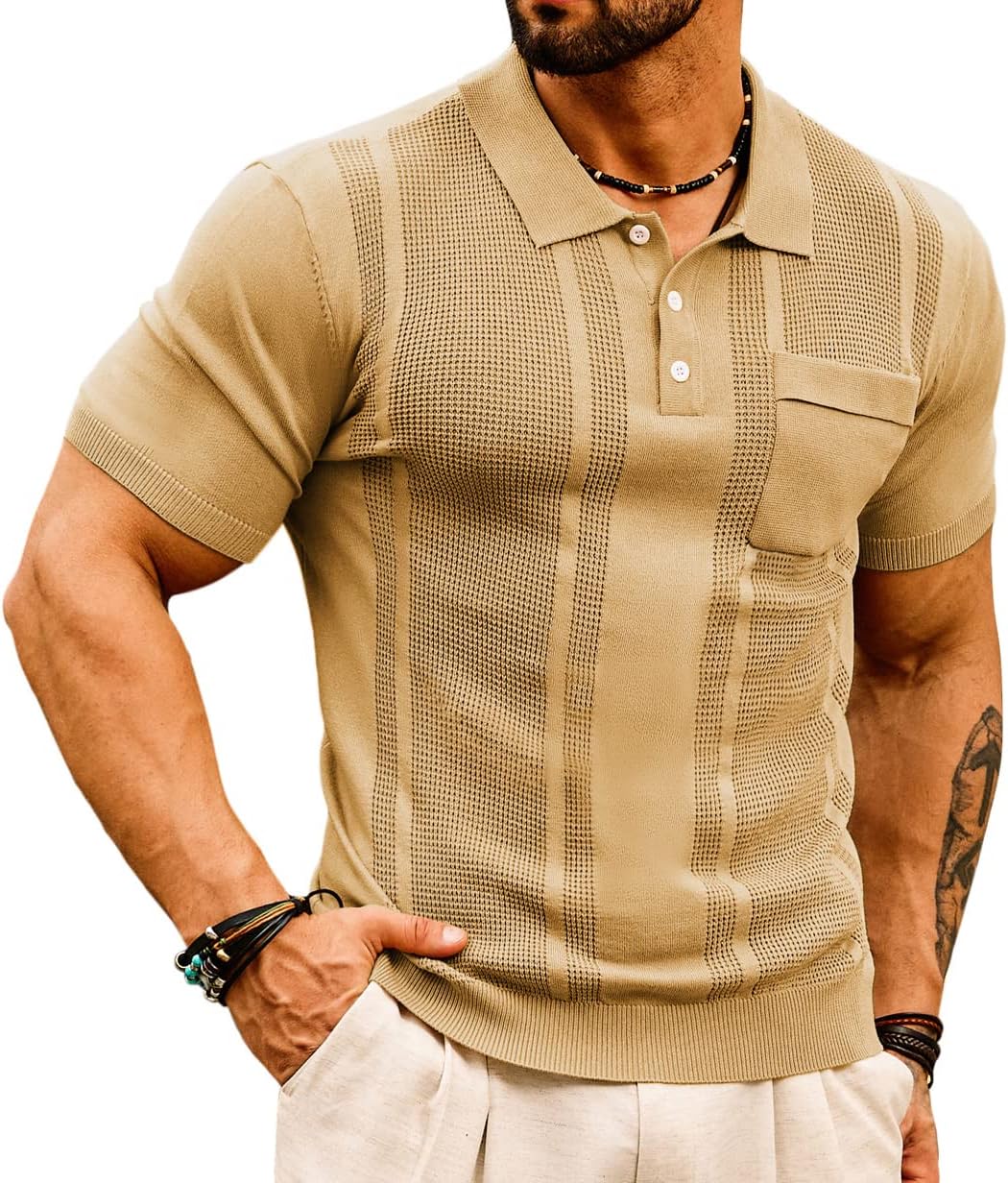 Special GRACE KARIN Men's Knit Polo Shirts, Lightweight Golf Shirts Sweater, Aff...