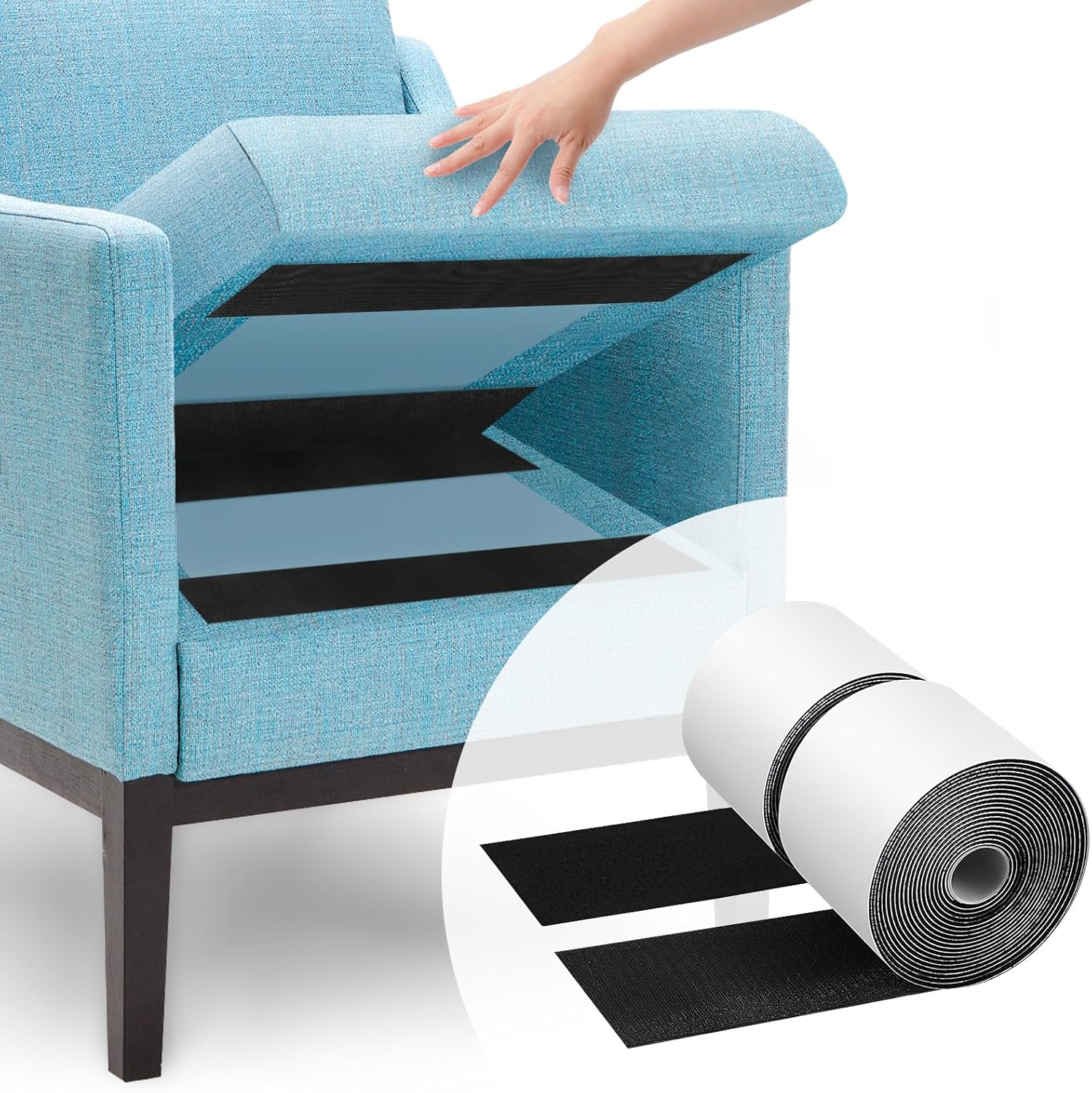 4.4''×16.5 Feet Black Heavy Duty Hook and Loop Tape Adhesive, Keep Couch Cushion...