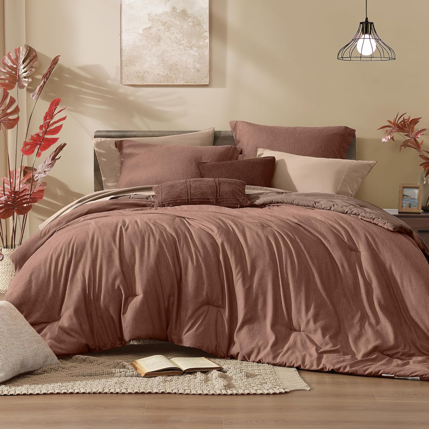 Monbix King Size Comforter Set, Terracotta King Size Bed Set Reversible, King Si...