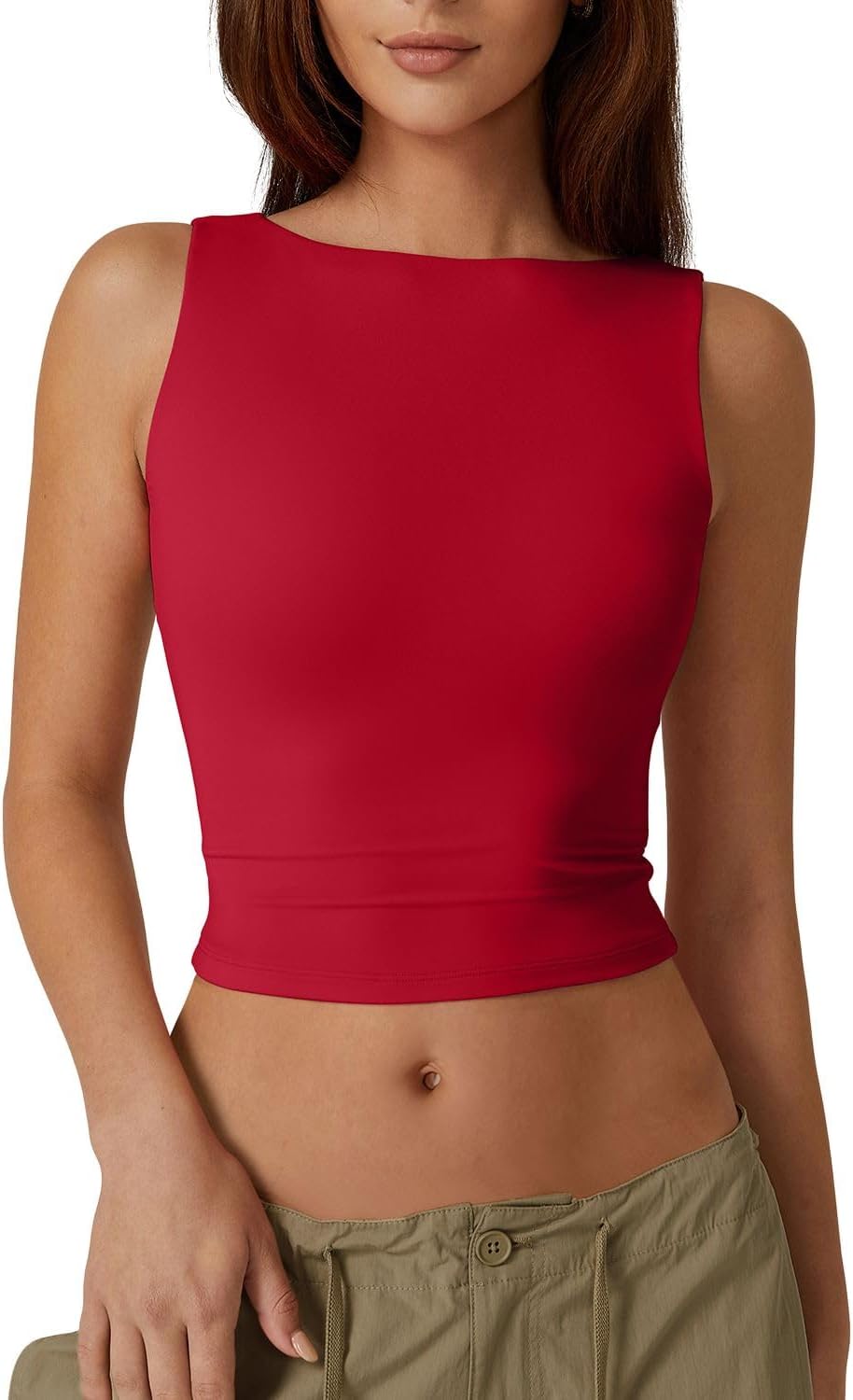 QINSEN Women's Sexy Open Back Sleeveless Crop Tank, Special Slim Fit Cropped Tee...