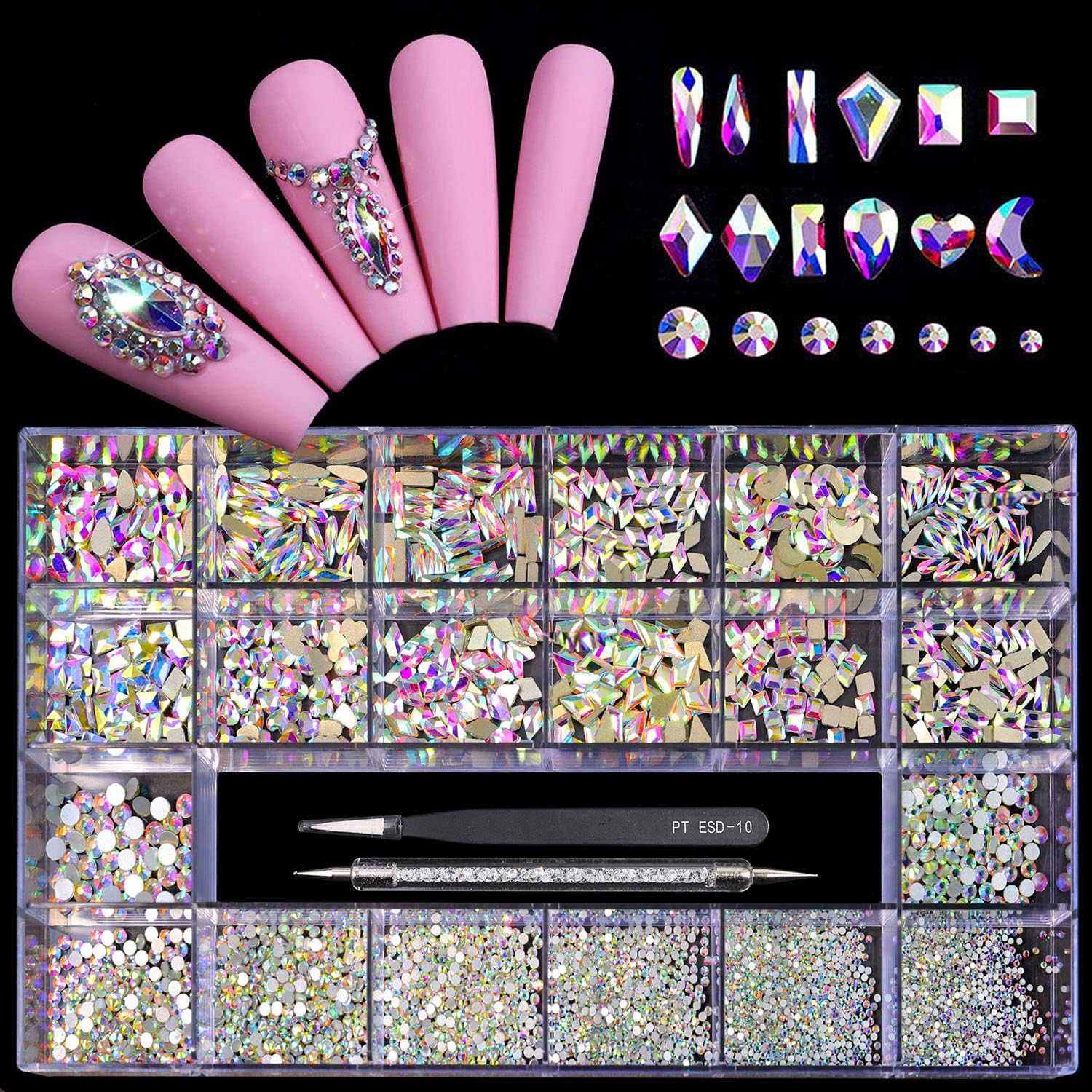 600 Special-Shaped Diamonds, Unique Flat-Bottomed Rhinestones Mix, High-Quality...