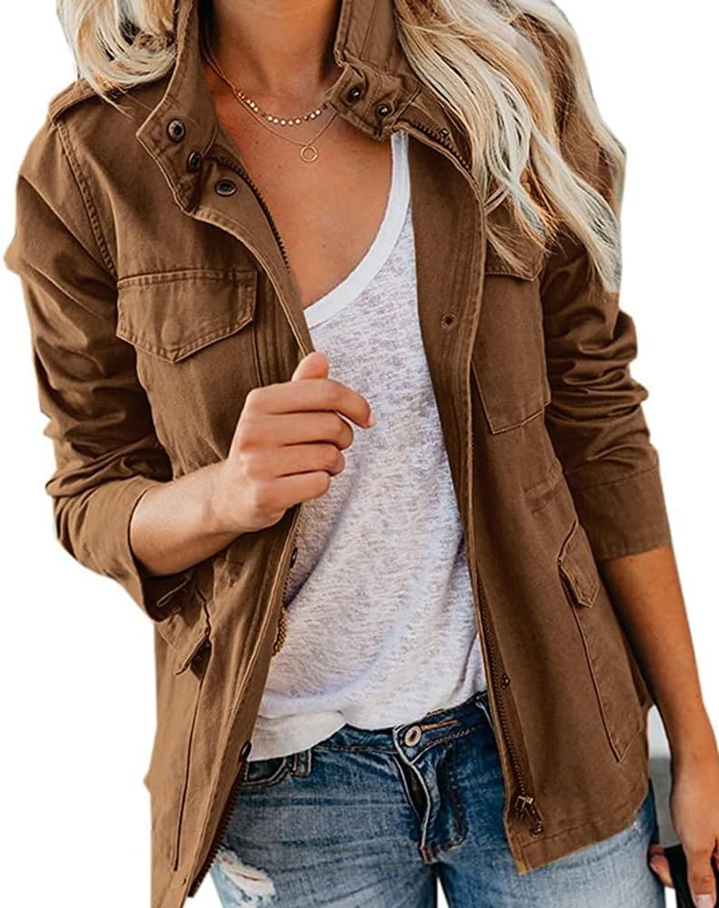 Pepochic Womens Military Jacket, Special Zip Up Snap Buttons Jacket, Innovative...
