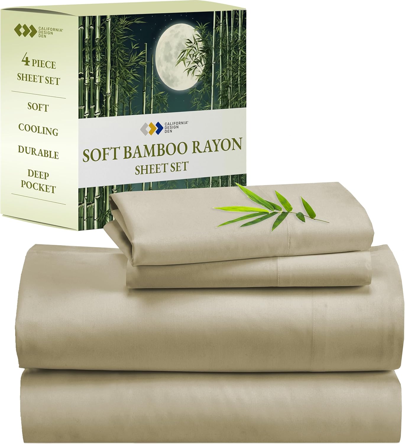 California Design Den Queen Size Rayon from Bamboo Sheets Set, Luxury Cooling Ra...