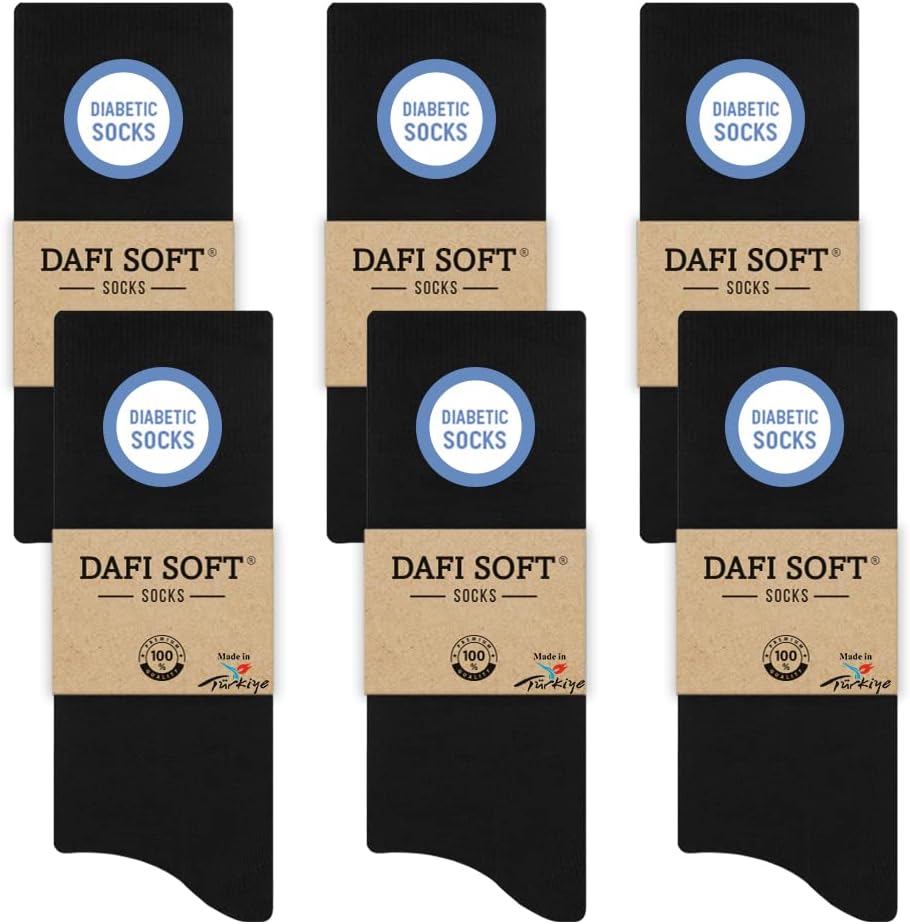 Dafi soft Men's Diabetic Socks, Cotton, Stretchy, Made in Turkey 9-12 A-6x Black