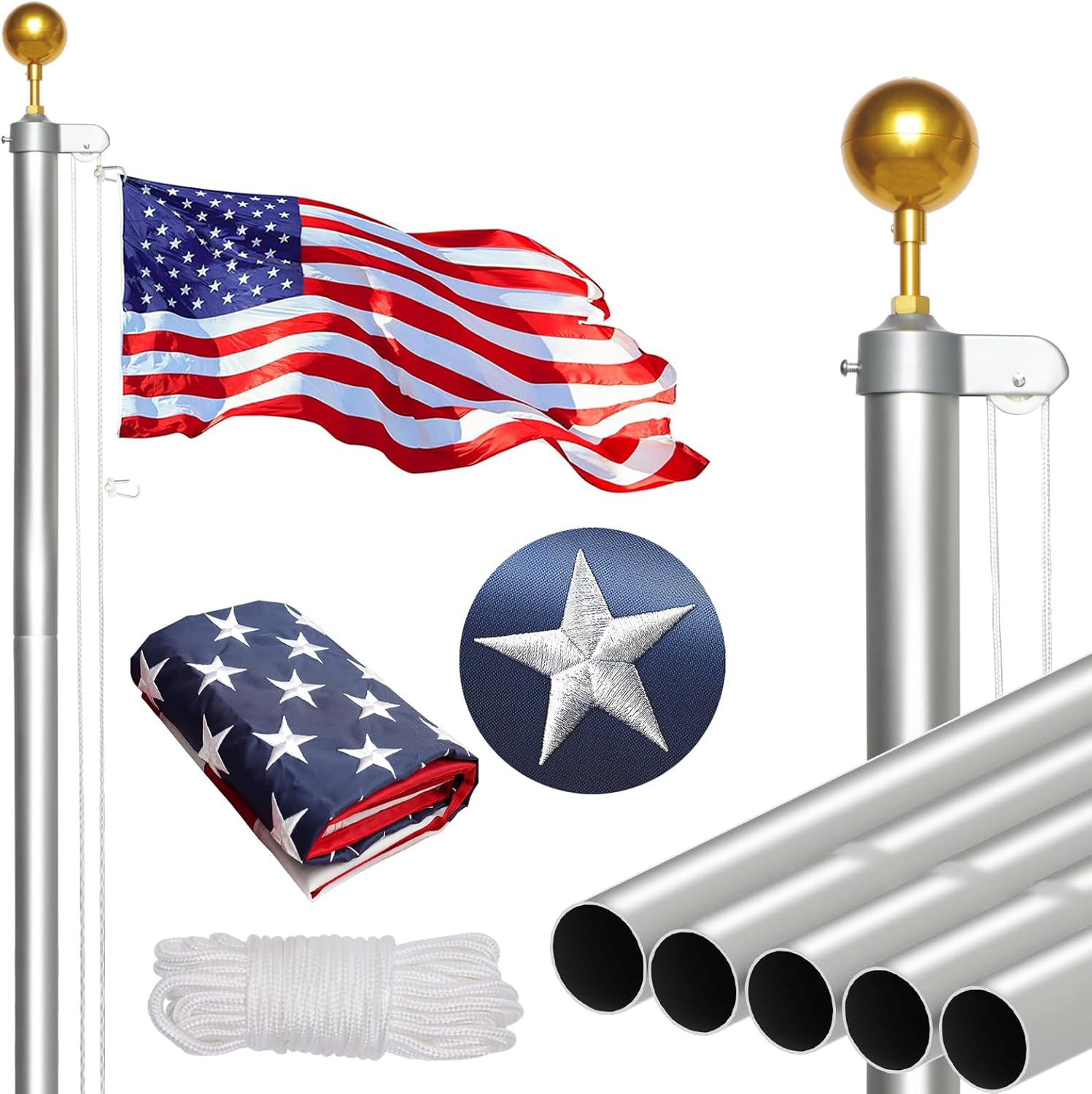 High-Quality NELXINJO Heavy Duty Flag Pole, Special 25FT Flagpole Kit with 13 Ga...
