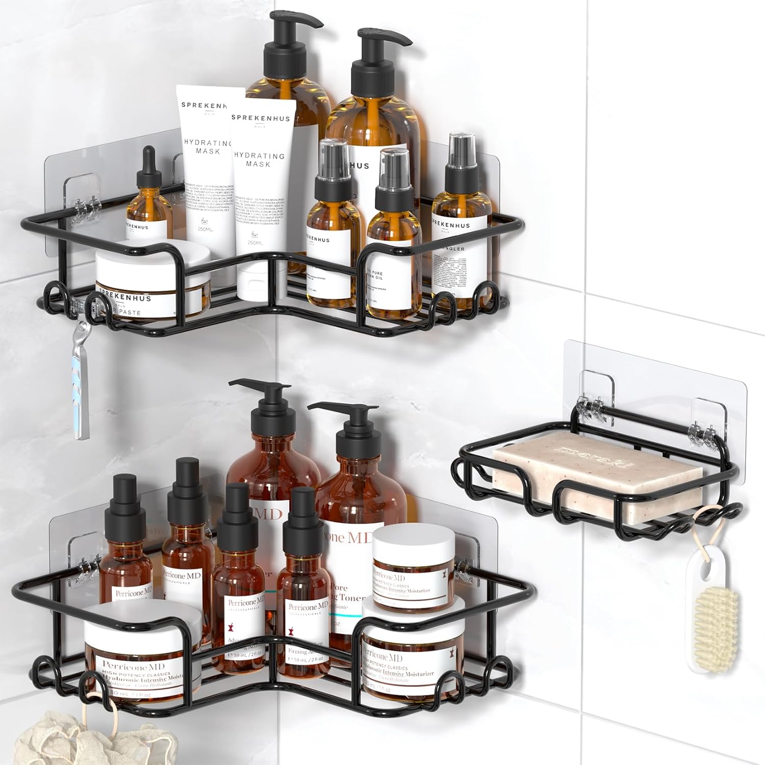 YASONIC Corner Shower Caddy Adhesive, 3 Packs Shower Organizer with Soap Holder...