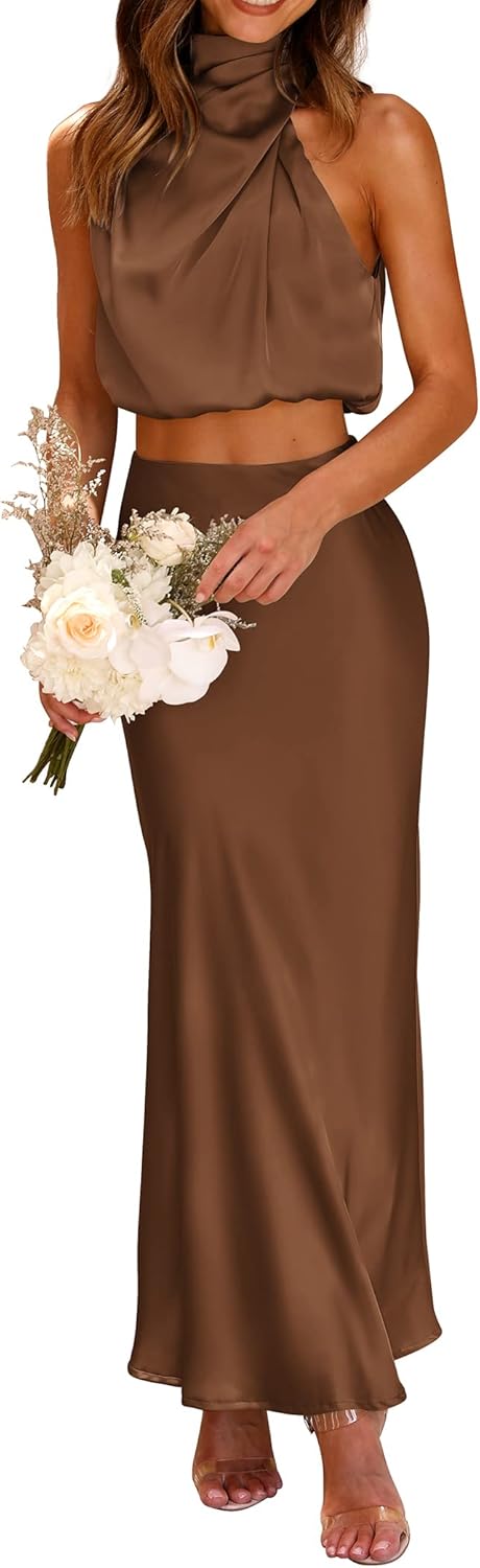 PRETTYGARDEN Women's Outfits, Special 2 Piece Satin Sleeveless Set, Innovative S...