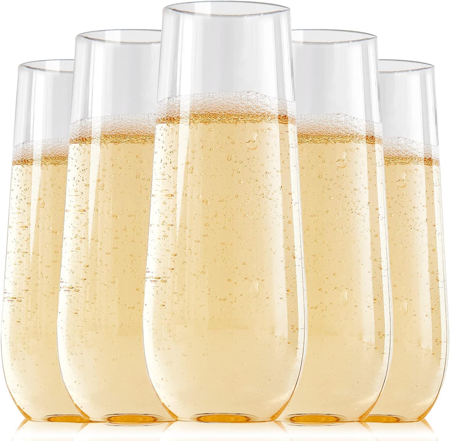 FOCUSLINE 24 Pack Plastic Champagne Flutes 9 Oz Stemless , Heavy Duty Clear Unbr...