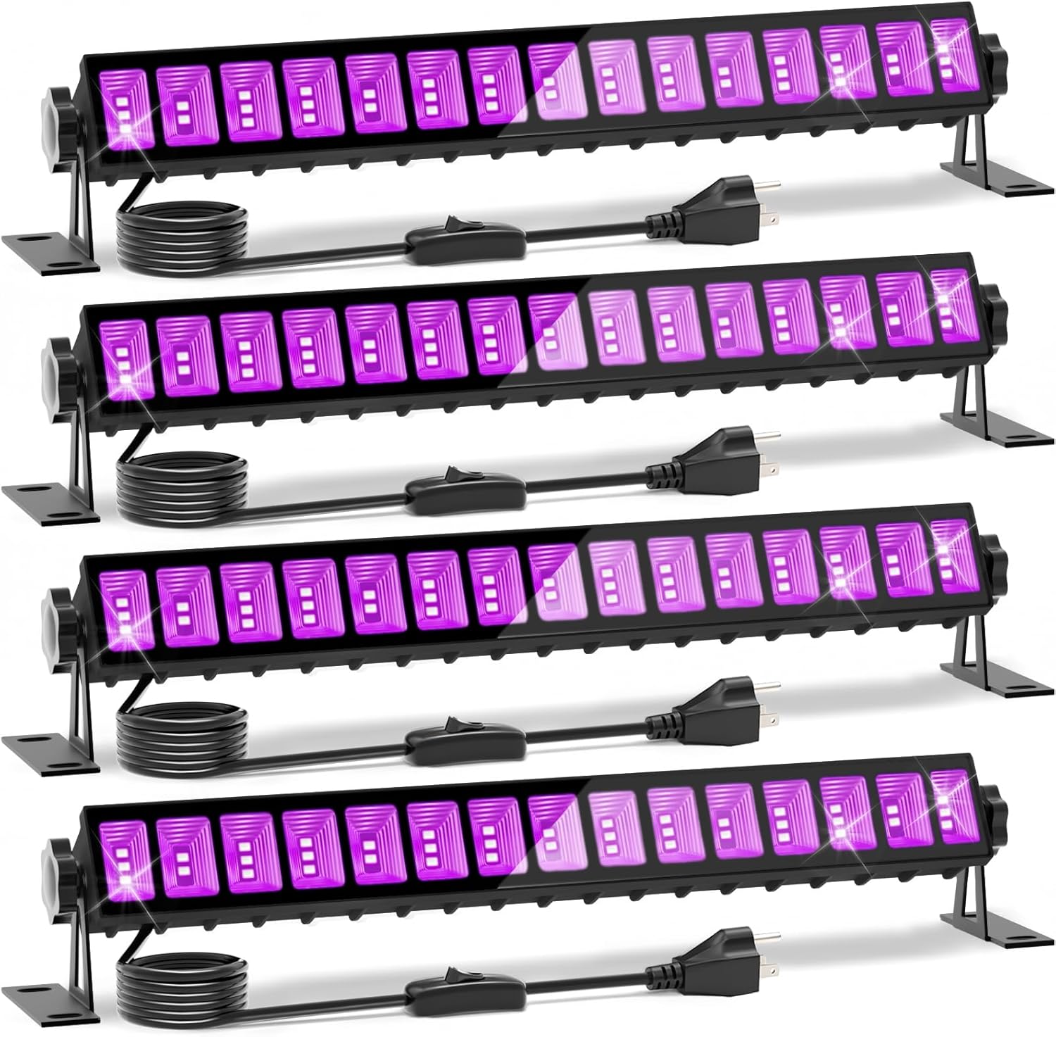 4 Pack LED Black Lights, Special Blacklight Bars with Plug Switch 6ft Cord, High...