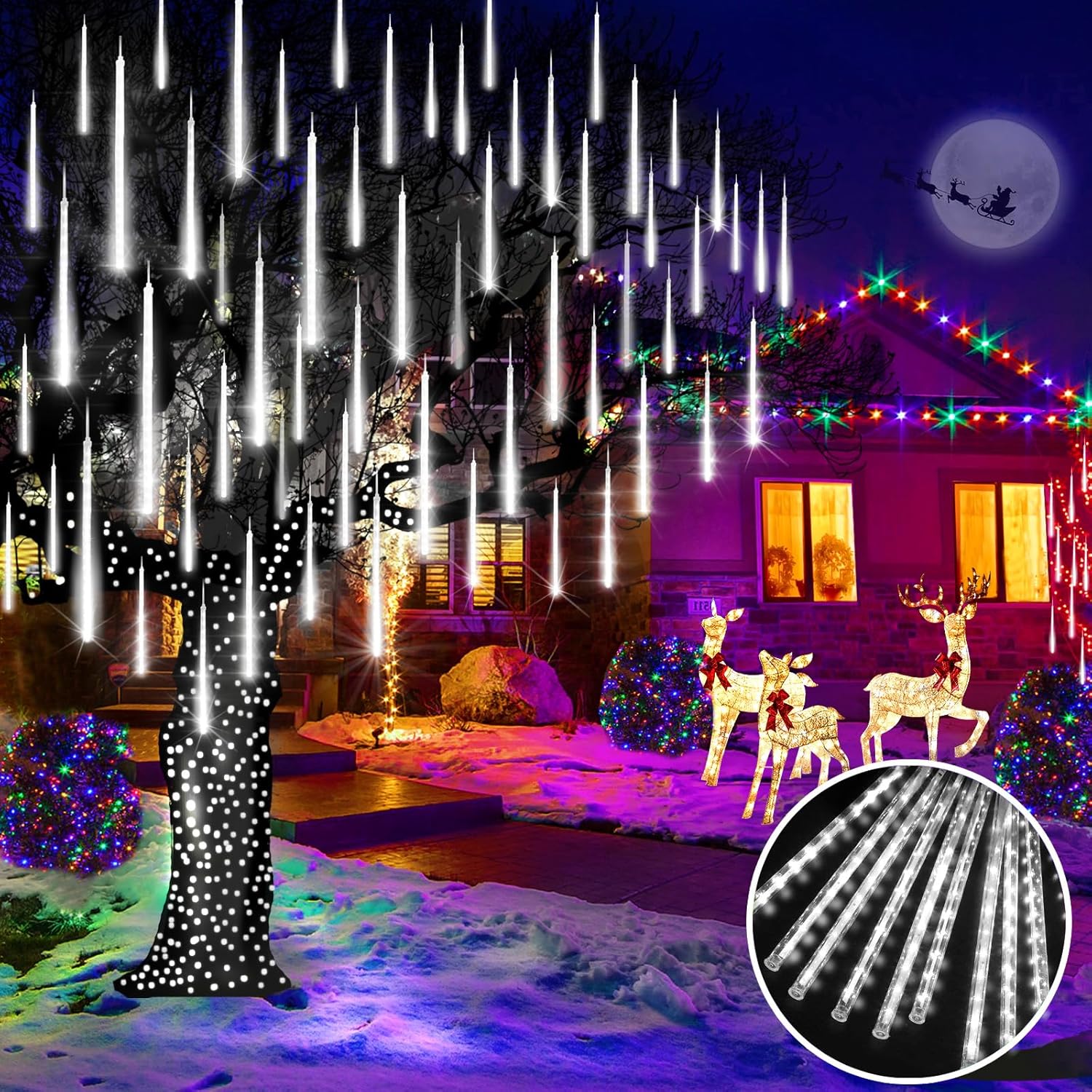 KNONEW Meteor Shower Lights, Special Christmas String Lights with 15 inch 24 Tub...