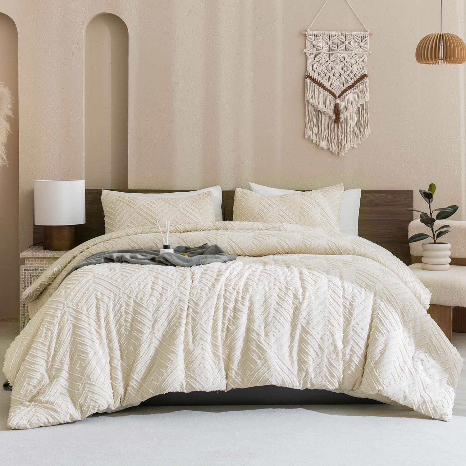 Andency Queen Comforter Set Beige, Special 3 Pieces Queen Size Comforter Sets, U...