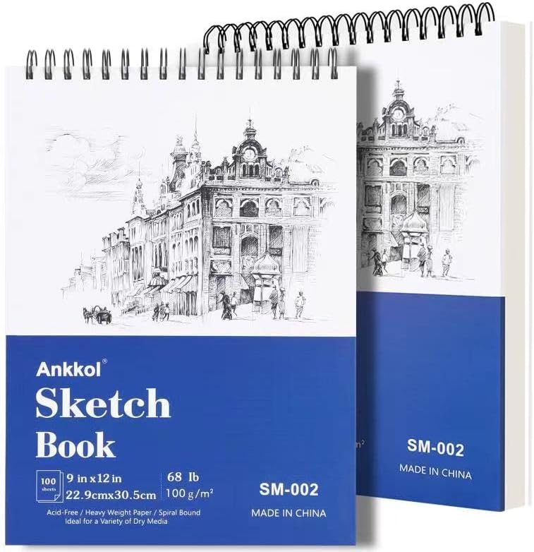 9" x 12" Sketch Book Set, Drawing Paper Pad (68lb/100gsm), 2-Pack Top Spiral Bou...