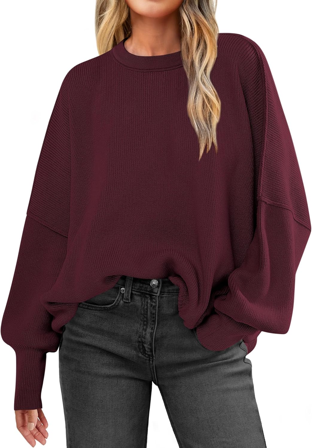 ANRABESS Women Crewneck Sweater, Special Batwing Long Sleeve Sweater for 2024 Fa...