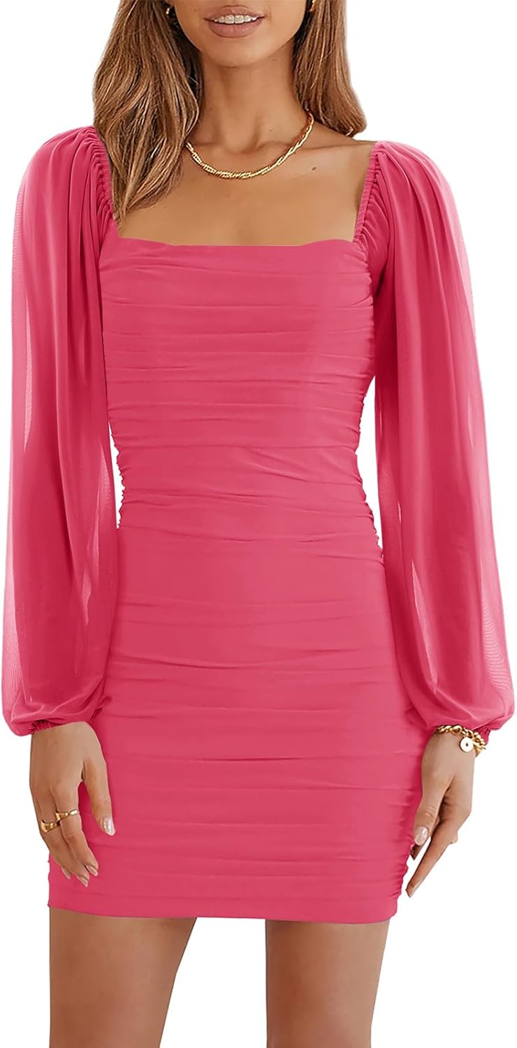 Wenrine Women's Dress, Unique Mesh Long Sleeve Dress for Parties, Special Square...