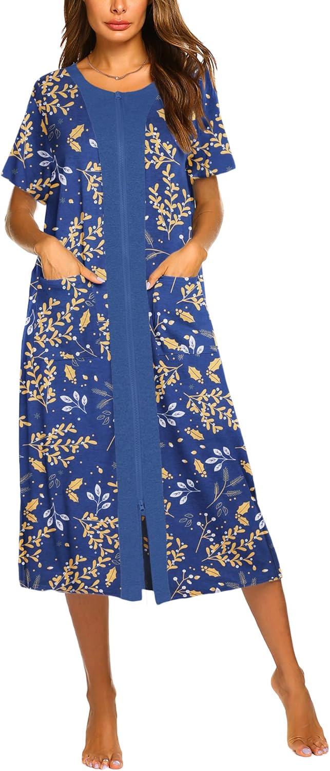 Ekouaer Women's Dress, Special Long Housedress with Zipper Front, Innovative A-l...