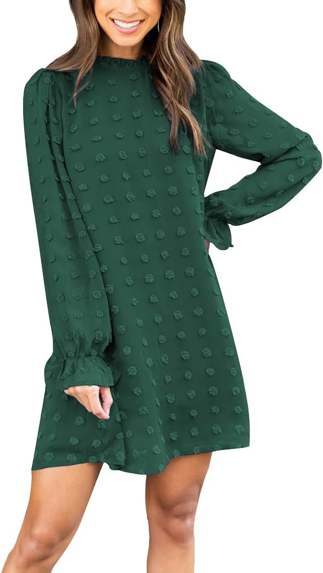 FAMITION Womens Dress, Unique Women's Dresses with Long Sleeve, Special Swiss Do...