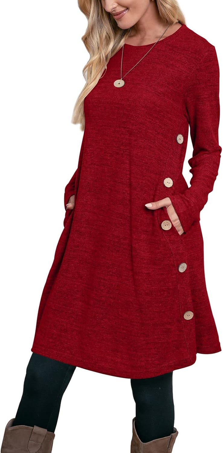 OFEEFAN Womens Long Sleeve Tunic Dress, Special Fall Outfit with Pockets, Innova...