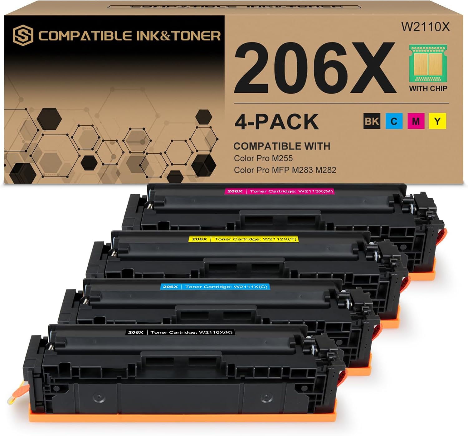 206X 206A High Yield Toner Cartridges 4 Pack (with Chip) Works with HP Color Pro...