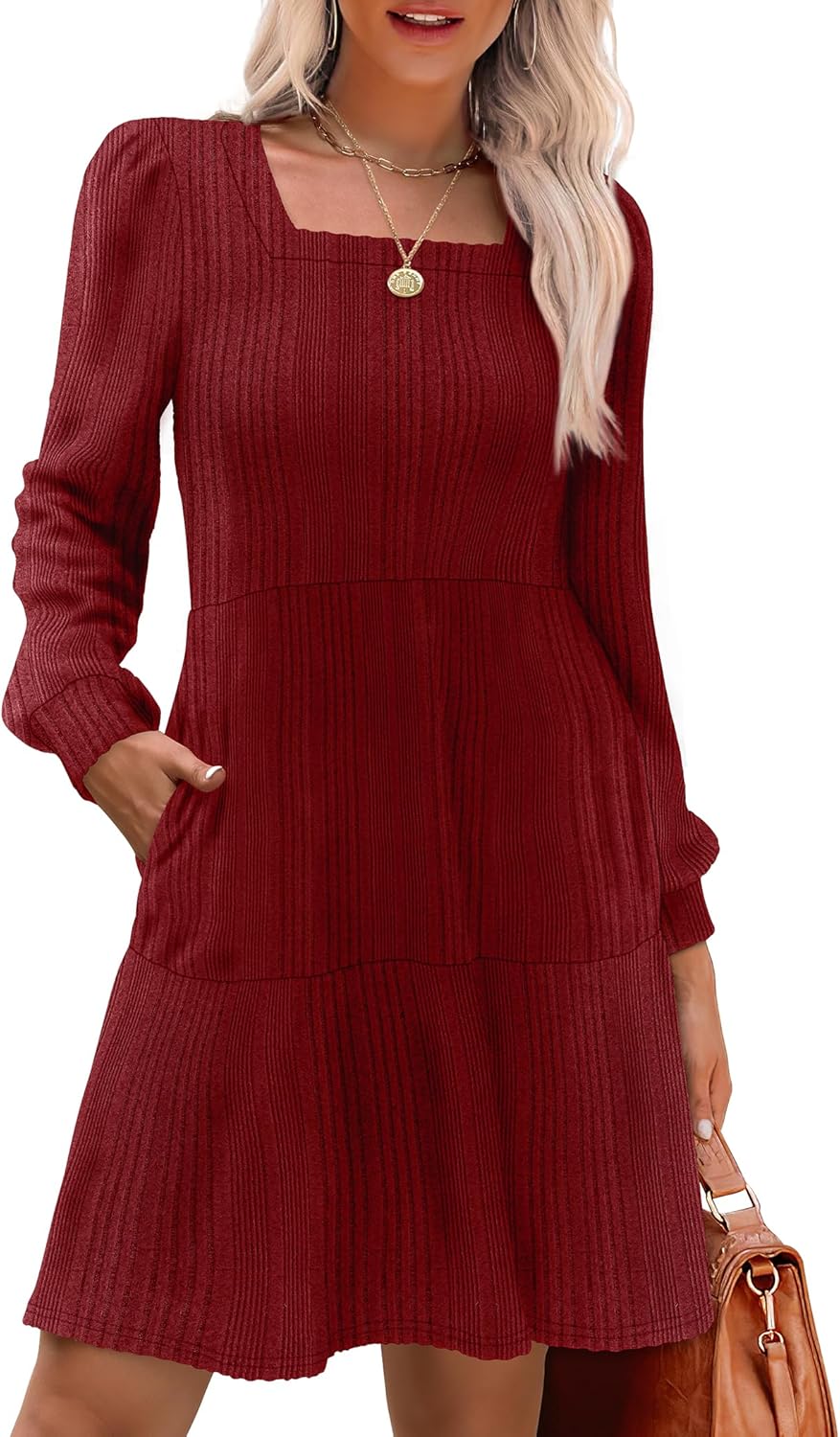 SAMPEEL Women's Dress, Unique Square Neck Long Sleeve Dress, Special Fall Casual...