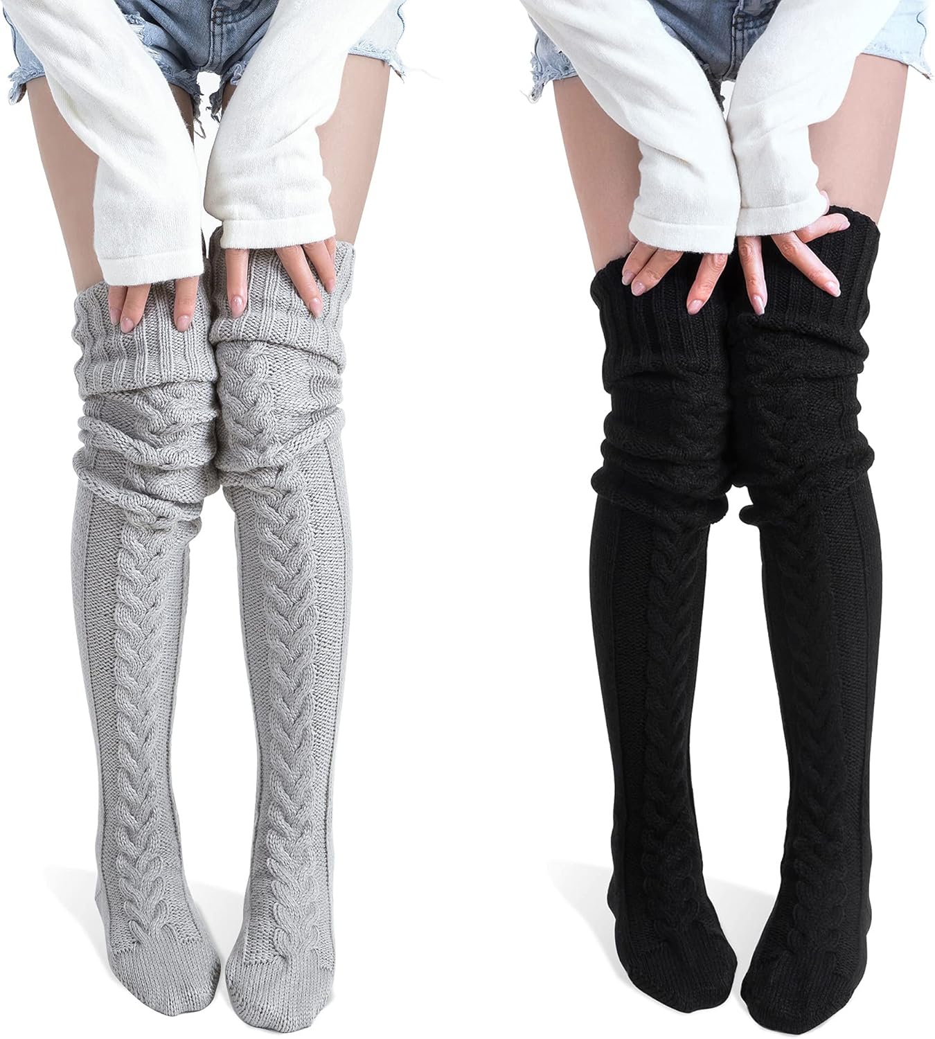 Pcavin Women's Thigh High Socks, Special Over the Knee Cable Knit Boot Socks, In...