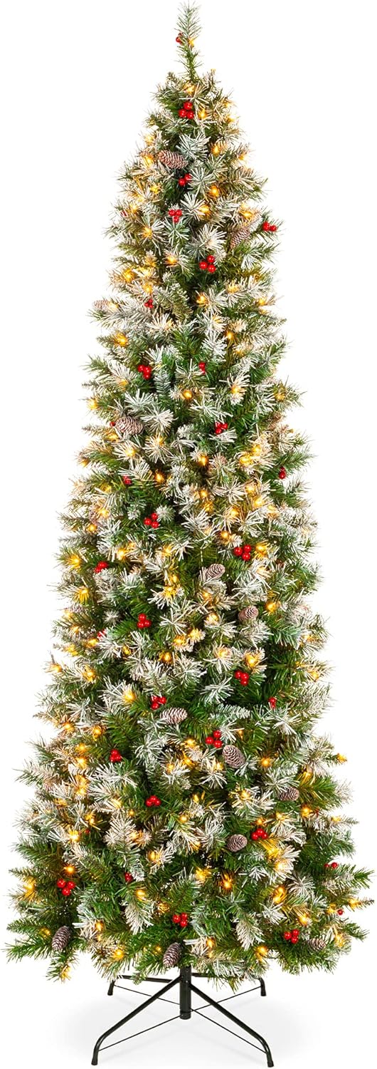 Choice Products 9ft Pre-Lit Pencil Christmas Tree, Elegant Pre-Decorated Festive...