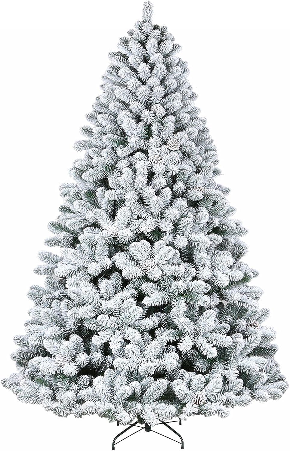 Hykolity 7.5 ft Snow Flocked Artificial Christmas Tree w/Pine Cones, 1446 PVC Br...
