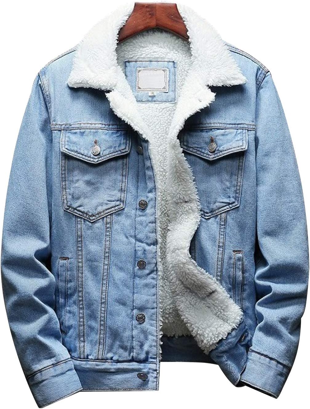 Omoone Men's Jacket, Special Lapel Sherpa Fleece Lined Thicken Denim Jean Trucke...