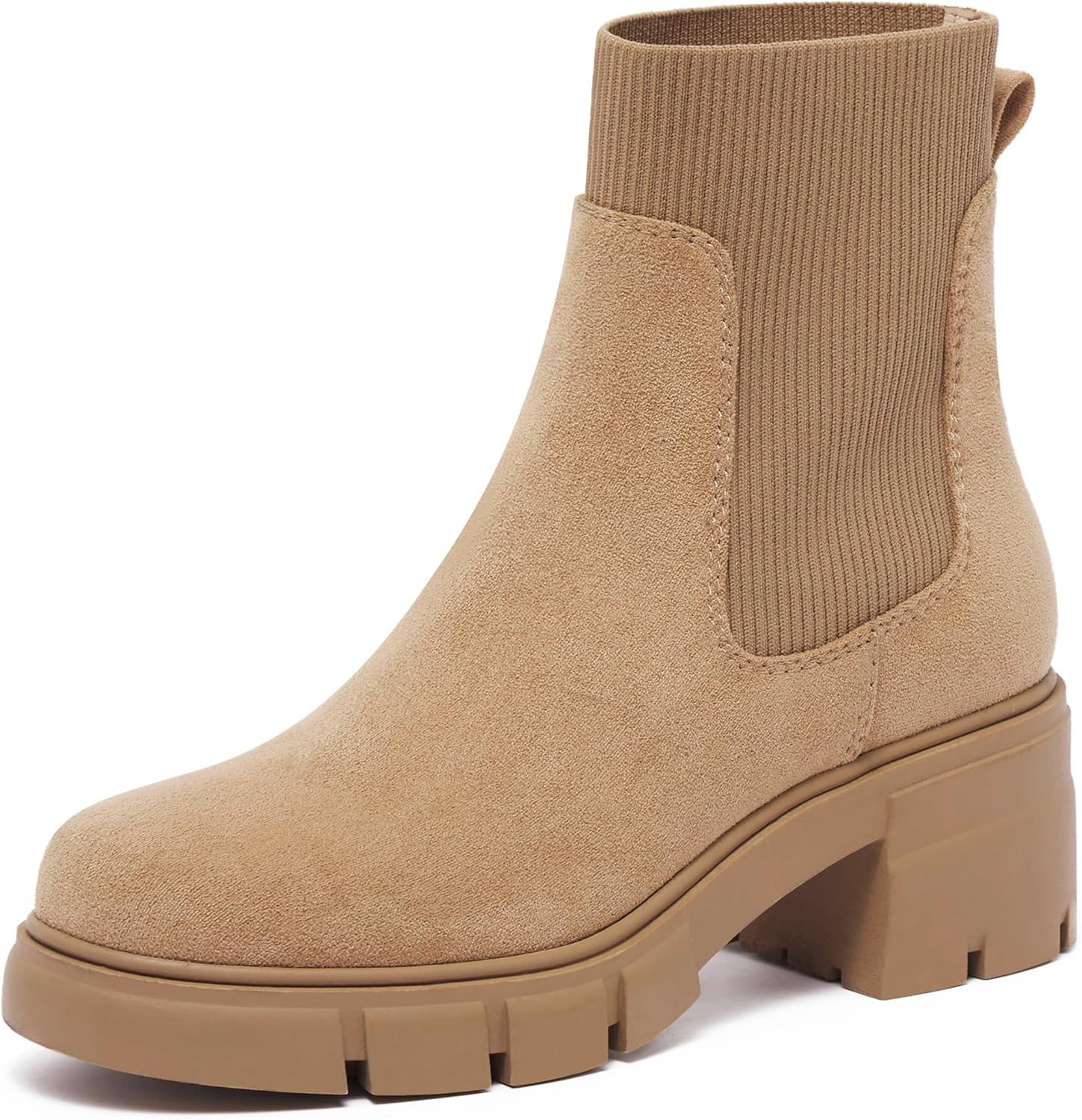 REDTOP Women's Elastic Chelsea Boots, Special Chunky Block Heel Platform Lug Sol...