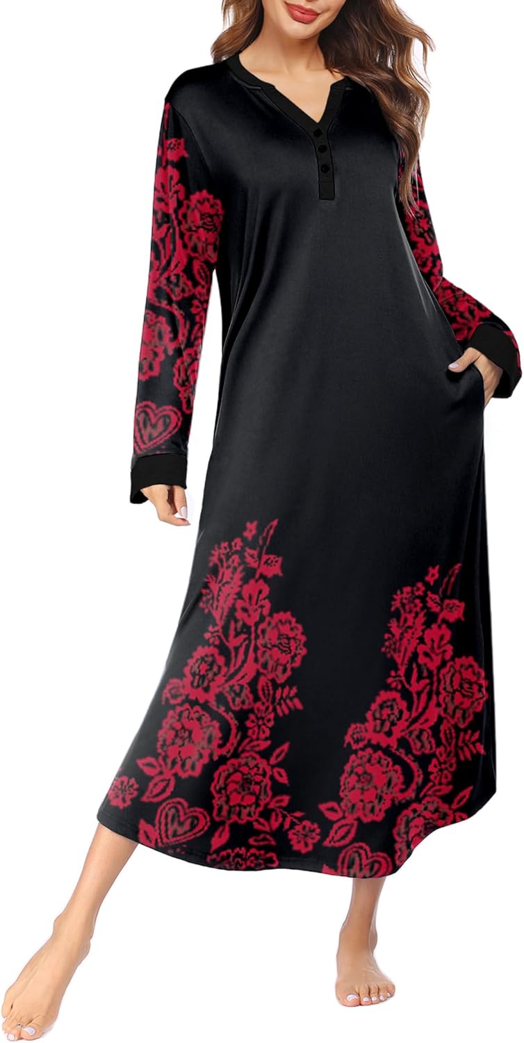 Ekouaer Womens Nightgown, Special Long Loungewear With V Neck, Innovative Sleepw...