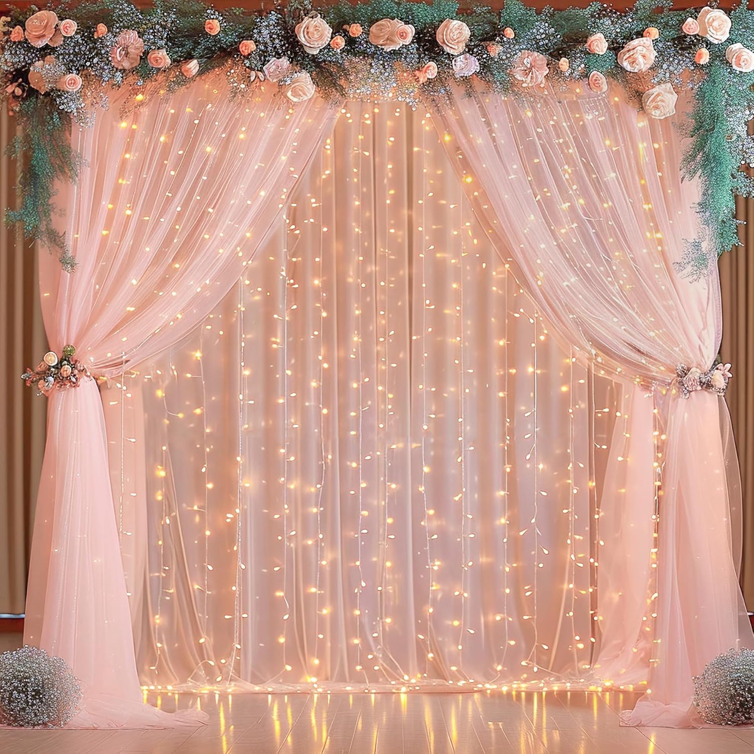 PARTISKY 30x8ft Peach Tulle Backdrop Curtain, Special Sheer Backdrop Curtains wi...