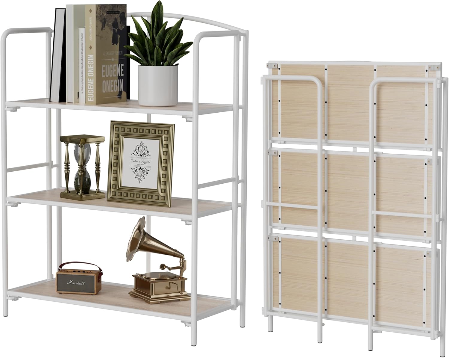 Crofy No Assembly Folding Bookshelf, Special Collapsible Book Shelf for Living R...