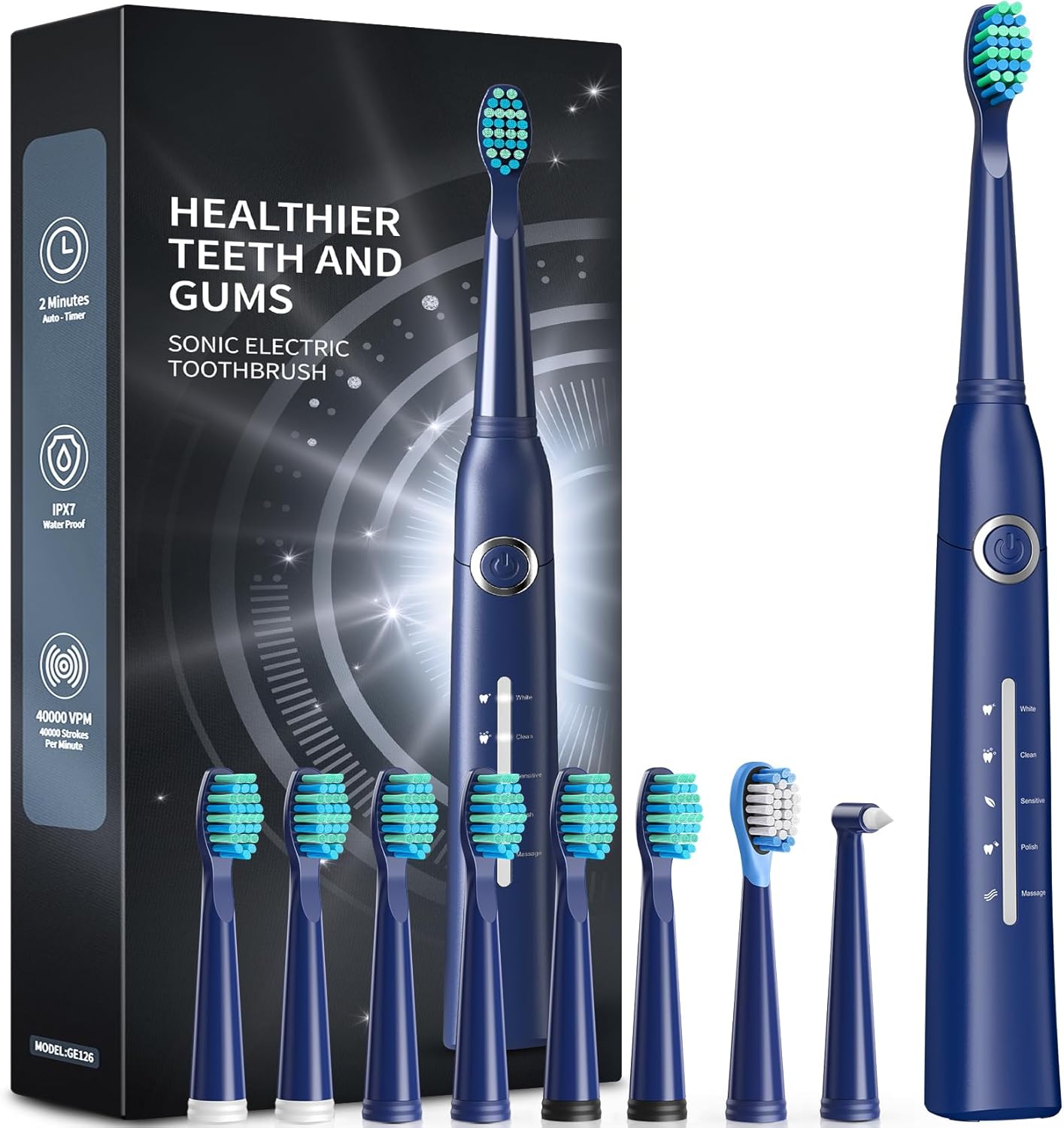 P1 Deepblue Electric Toothbrush, Innovative Sonic Toothbrush with 8 Brush Heads...