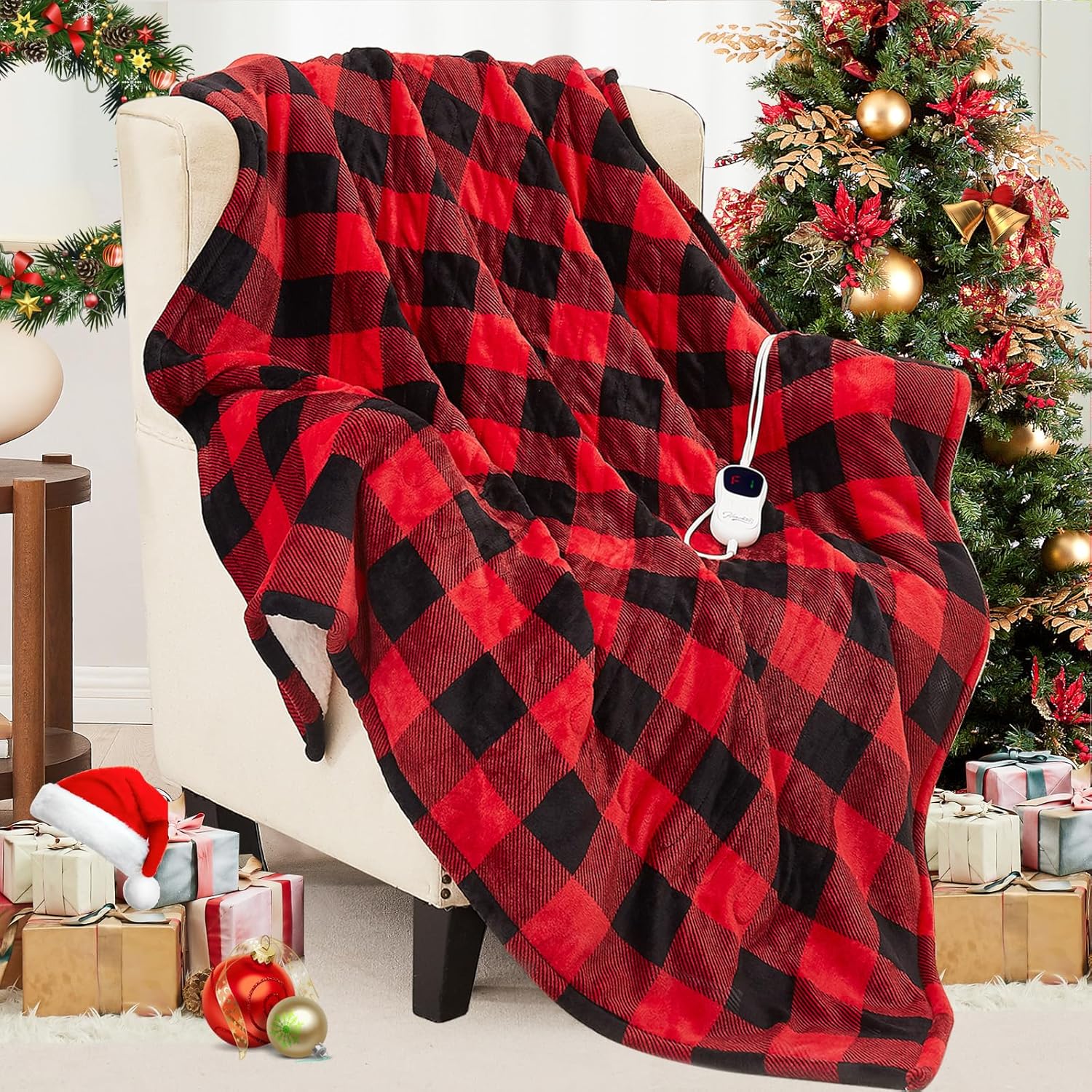 Homemate Electric Blanket Heated Throw - 50“x60“ Ultra Soft Cozy Flannel Heating...