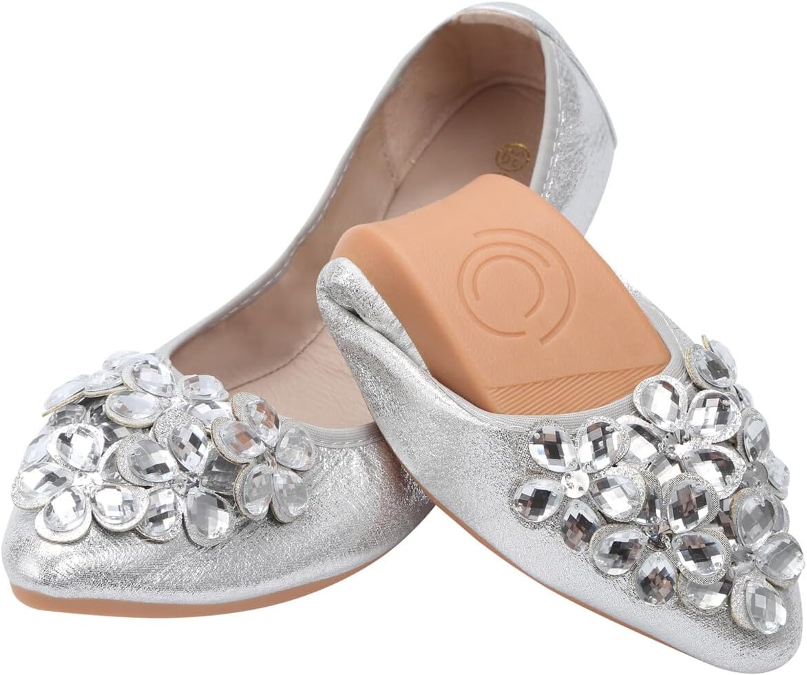 KUNWFNIX Women Ballet Flats, Special Rhinestone Wedding Ballerina Shoes, Innovat...