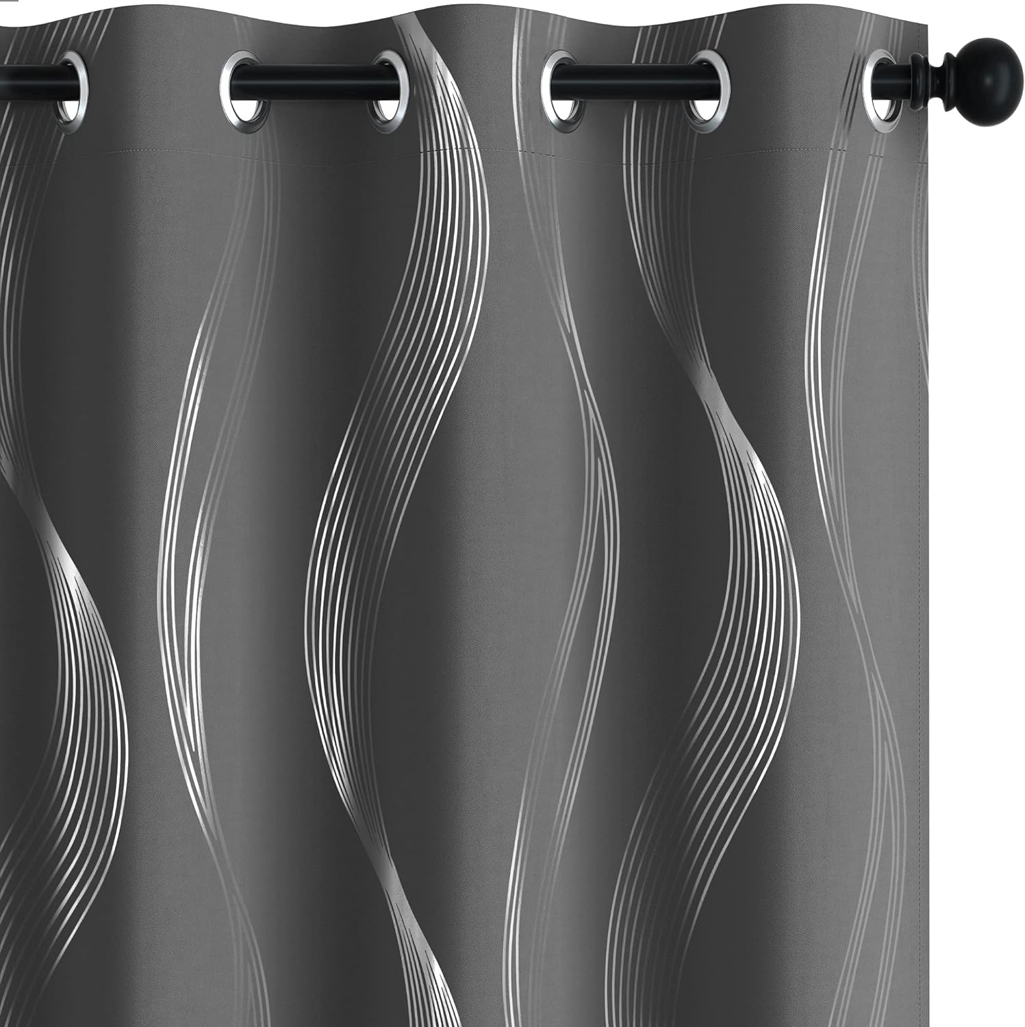 Deconovo Blackout Curtains, Special Grommet Silver Curved Wave Pattern, High-Qua...