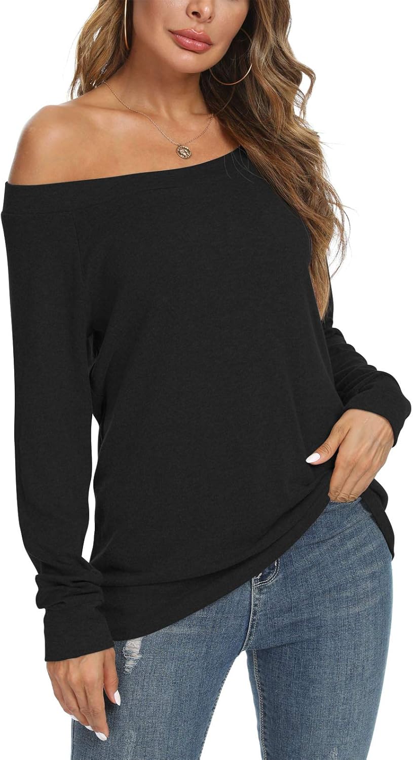 YSYOKOW Long Sleeve Boat Neck Tunic, Special Womens Cute Sexy Off Shoulder Blous...