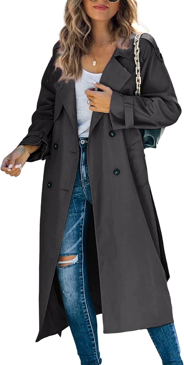 Makkrom Women's Double Breasted Long Trench Coat, Special Windproof Classic Lape...
