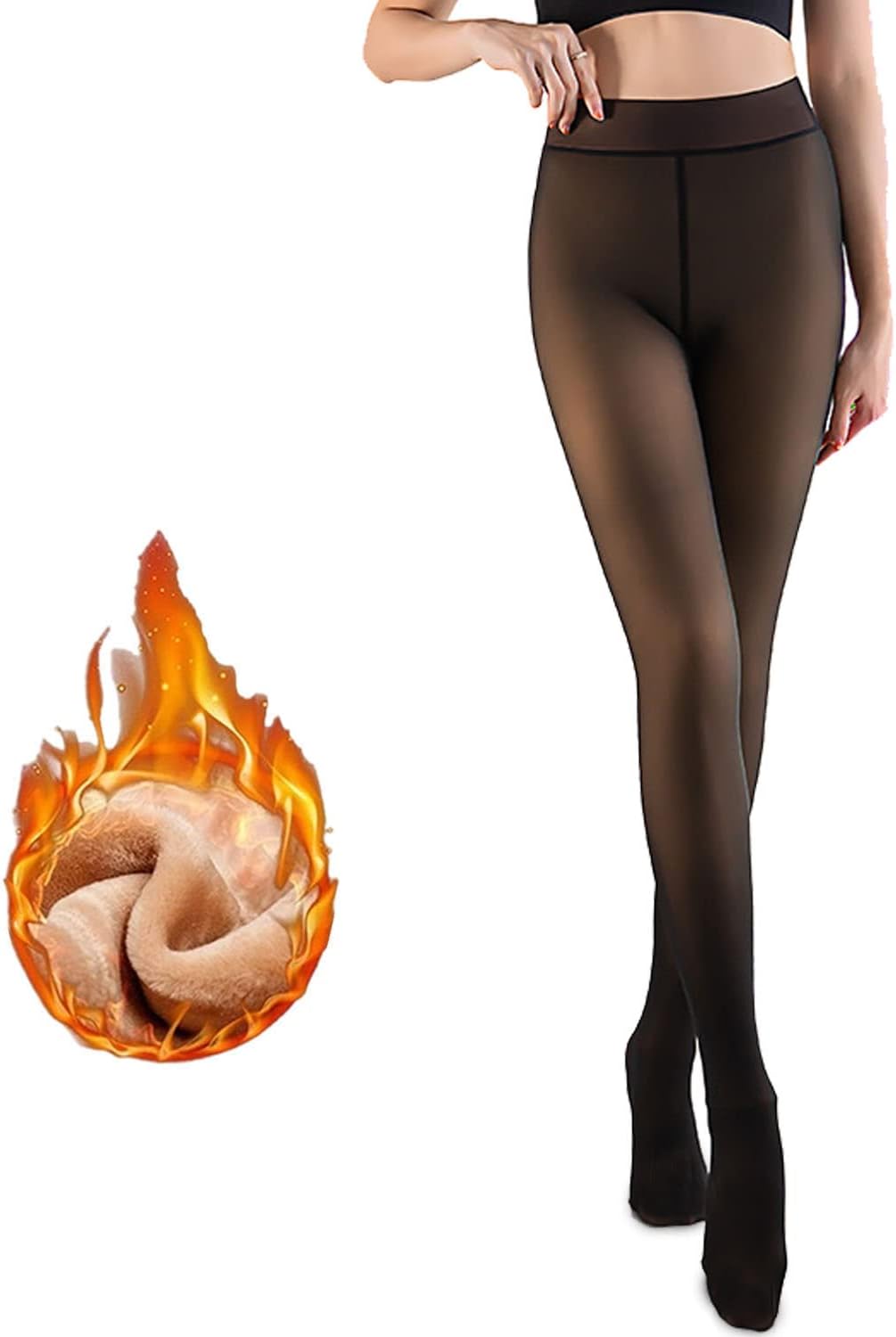 ZQFFB Fleece Lined Tights Women Leggings Black Warm Sheer Fleece Pantyhose Winte...