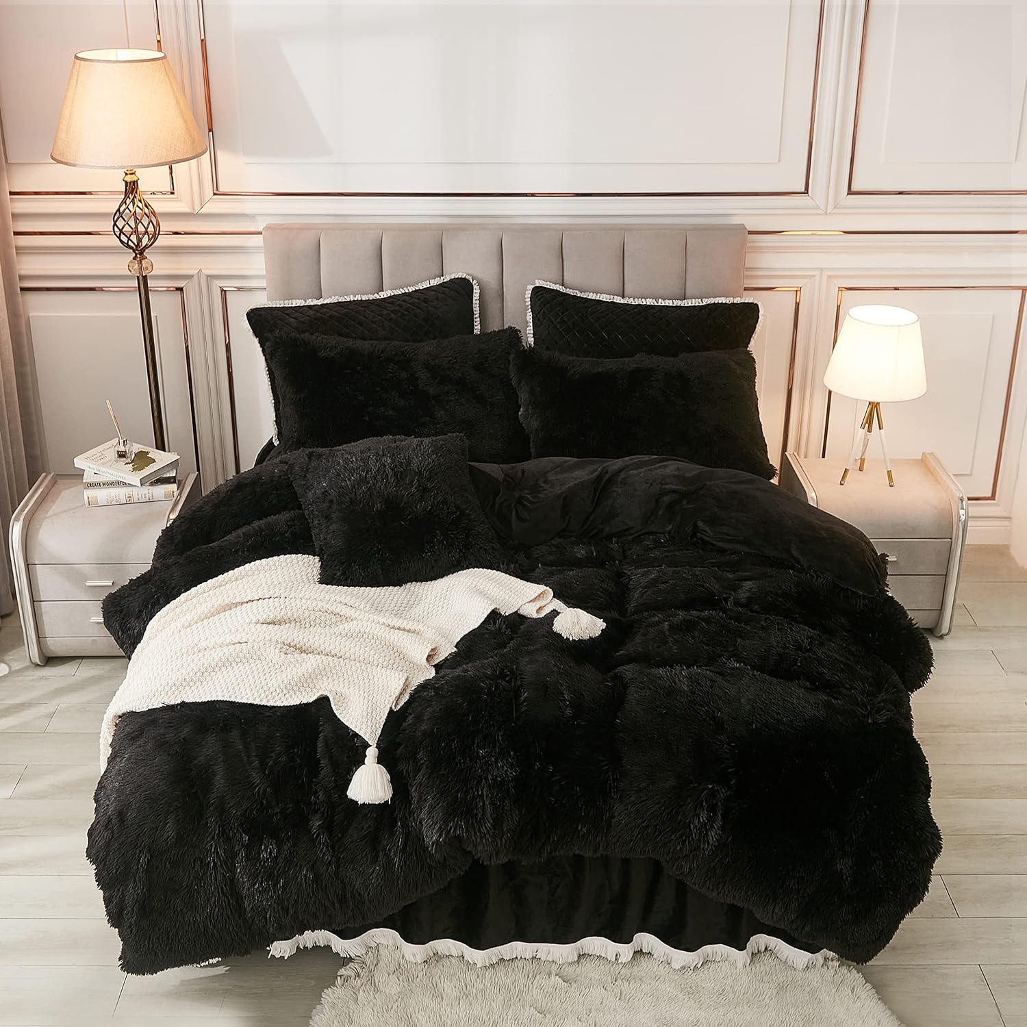 Annadaif Plush Black Duvet Cover, Special Fluffy Soft Faux Fur Comforter Cover,...