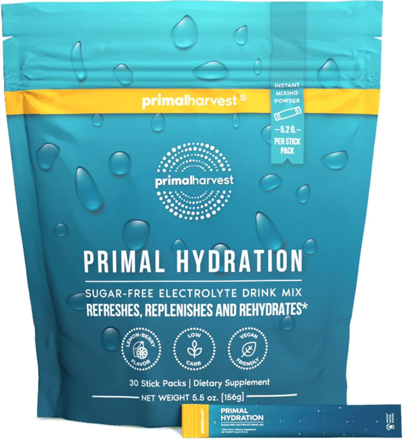 Primal Harvest Electrolytes Powder Packets Primal Hydration, Easy Open Packets,...