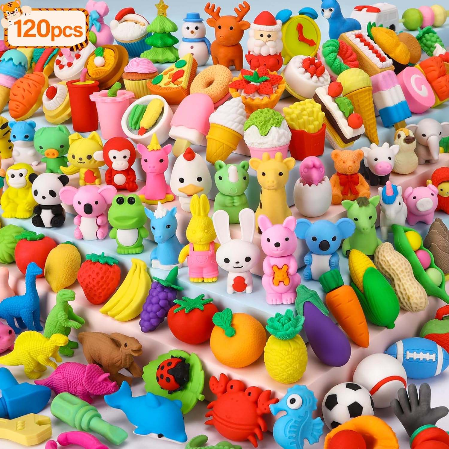 Animal Pencil Erasers, Special 120 Pack Erasers for Kids Bulk Desk Pet Toy, Inno...